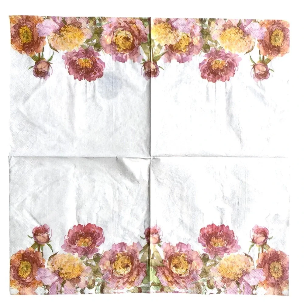 Two (2) Individual DIY Decoupage Luncheon Napkins ~ Peony Border